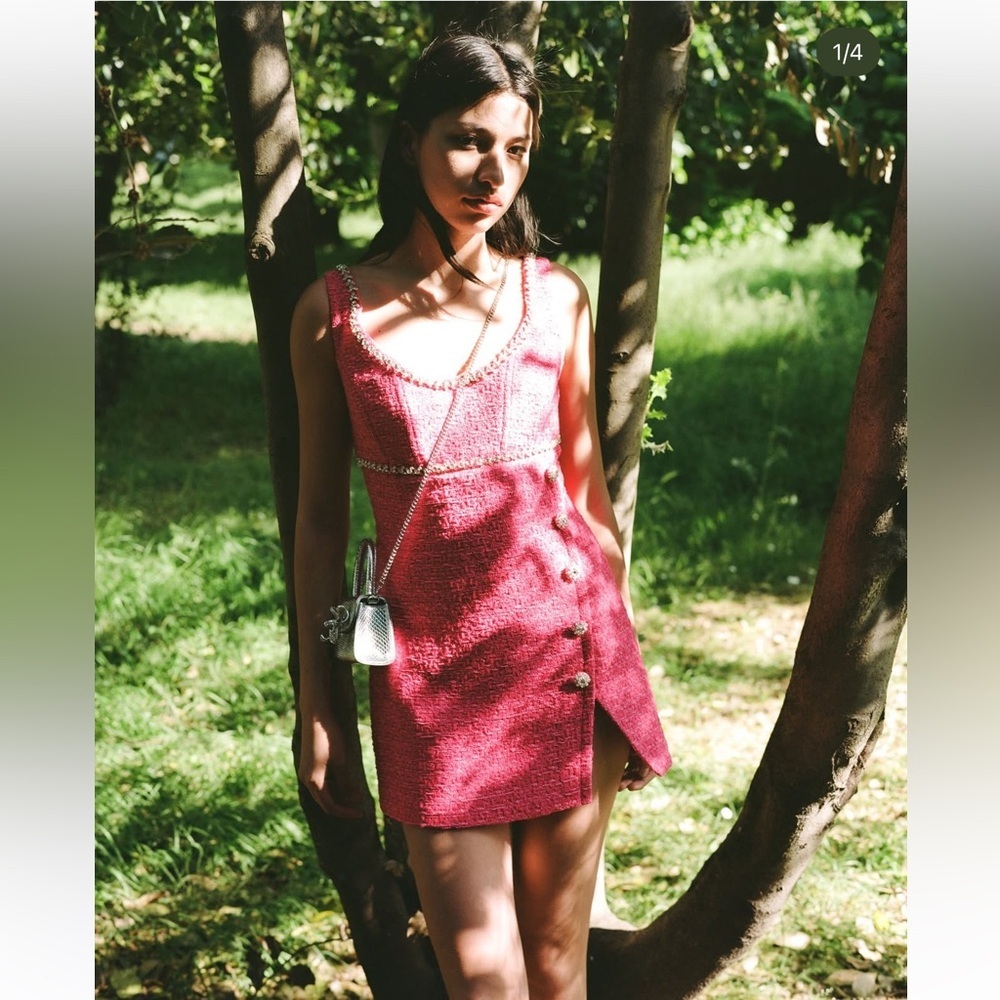 SELF-PORTRAIT Boucle Mini Dress in Fuchsia - Picture 3 of 16